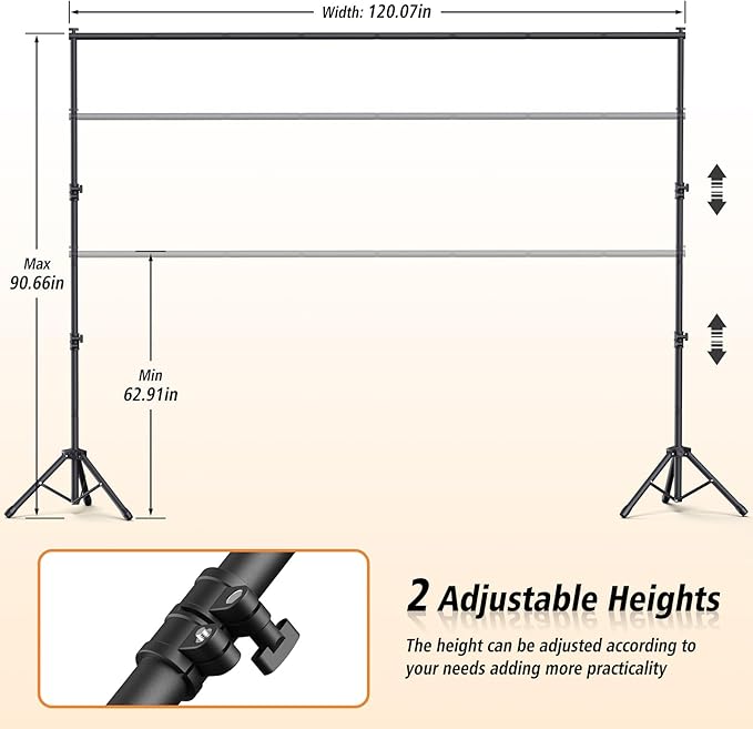 Backdrop Stand 10x7.5ft(WxH), Heavy Duty Adjustable Photo Back Drop Stand kit, Suitable for Party, Photography, Weddings
