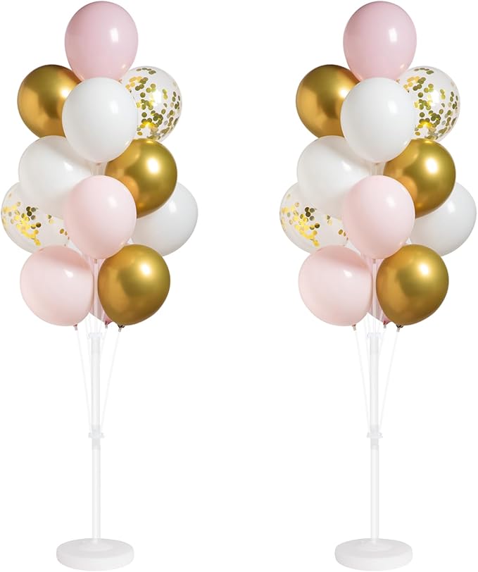 Balloon Column Stand Kit with Metallic Gold Pink 10inch Balloons, Base and Pole, Balloon Column Kit for Floor or Table Backdrop Decoration for Party Wedding Baby Shower Birthday Graduation