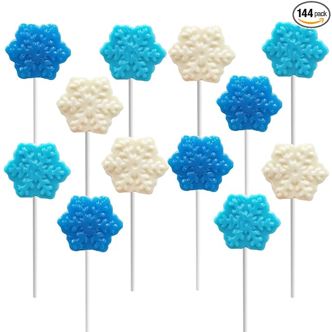 Christmas Snowflake Candy Lollipop, Fruit-Flavored Chewables for Party Favors (144-Pack)