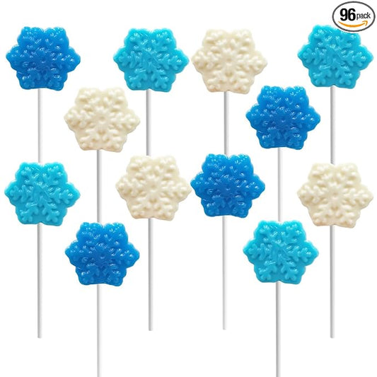 Christmas Snowflake Candy Lollipop, Fruit-Flavored Chewables for Party Favors (96-Pack)