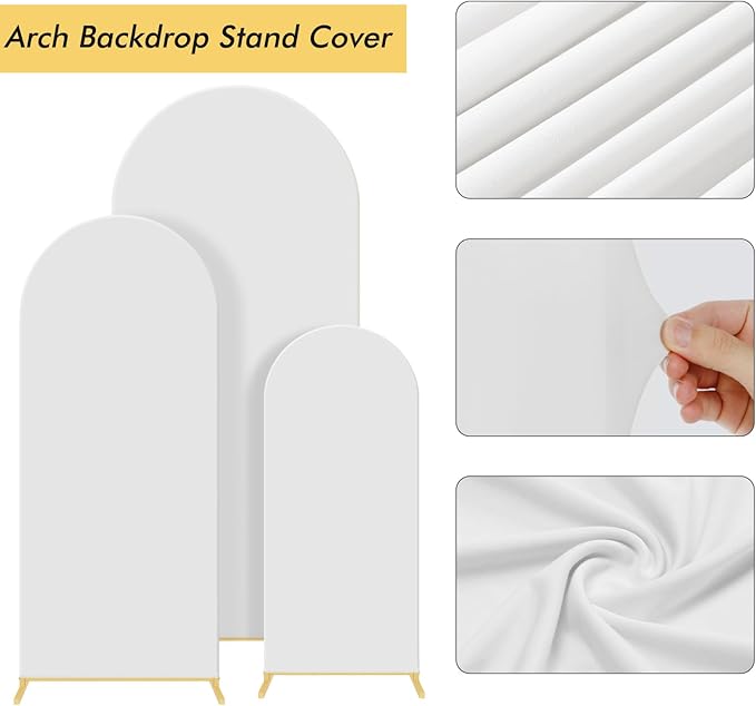Wedding Arch Backdrop Stand Set of 3, Metal Stand with Arch Cover, Wedding Balloon Stand for Birthday, Baby Shower, Anniversary, Graduation Decoration