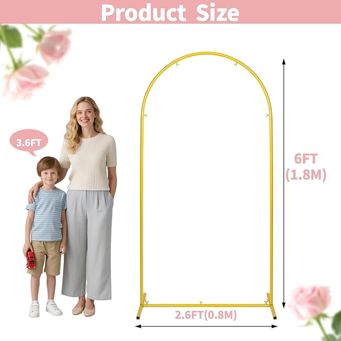 Wedding Arch Backdrop Stand 6FT Gold Metal Arch Backdrop Stand for Wedding Baby Shower Birthday Party Balloon Arch Stand Graduation Celebration Decorations