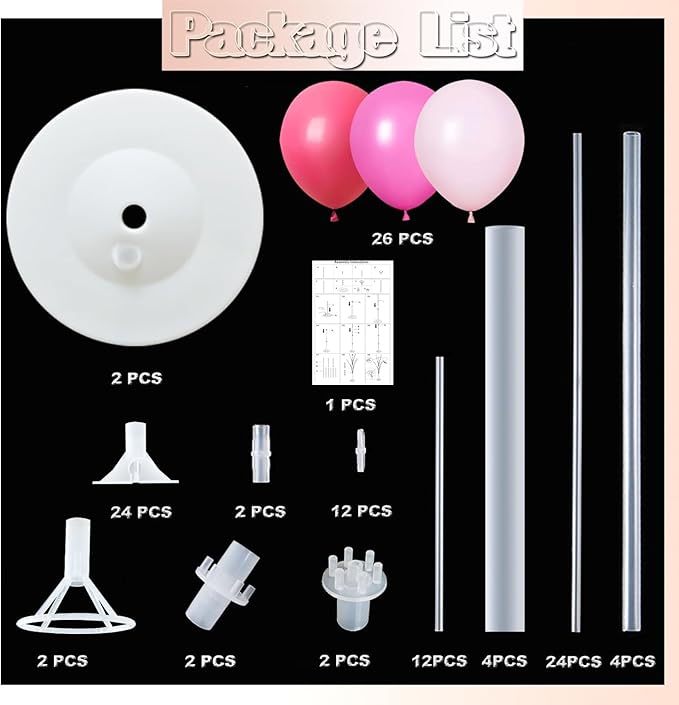 Balloon Column Kit Set of 2 With Balloons Included - Balloon Tower with Stand, Base, and Pole,Backdrop Decoration for Wedding, Baby Shower, Birthday Party, or Bachelorette Parties (Pink)