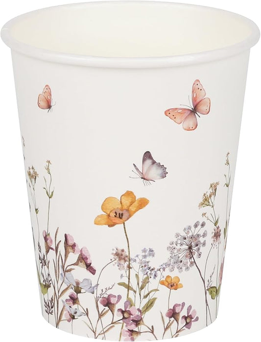 100Pcs Fall Wildflower Paper Cups Watercolor Floral Party Cups 9oz Rustic Botanical Butterflies Disposable Coffee Cups for Spring Summer Birthday Bridal Baby Shower Tea Party Supplies
