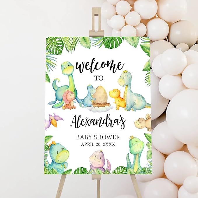 Dino Baby Shower Welcome Sign, Baby Shower Sign, Welcome to Baby Shower Sign Personalized, Welcome Sign for Baby Shower, Baby Shower Welcome Sign with Stand, Custom Baby Shower Sign