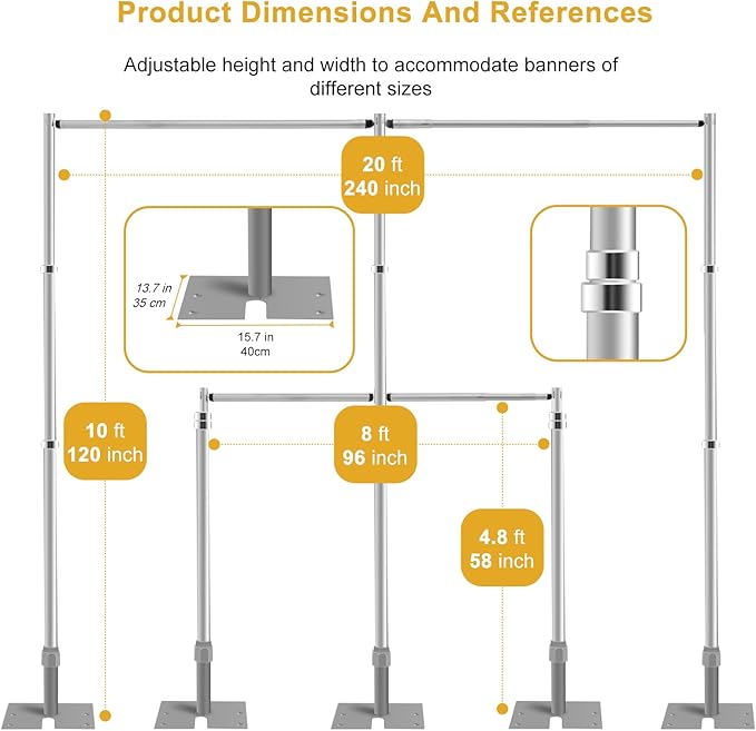 Jiang&Rong 10ft x 20ft Adjustable Backdrop Stand Kit - Heavy Duty Pipe and Drape Stand for Photo Studio, Booth, or Photography Backgrounds