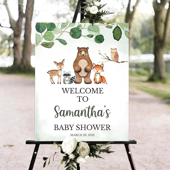 Woodland Baby Shower Welcome Sign, Woodland Animals Baby Shower Sign, Forest Baby Decor, Woodland Theme Baby Shower Sign, Personalized Baby Shower Sign, Welcome Sign for Baby Shower #18