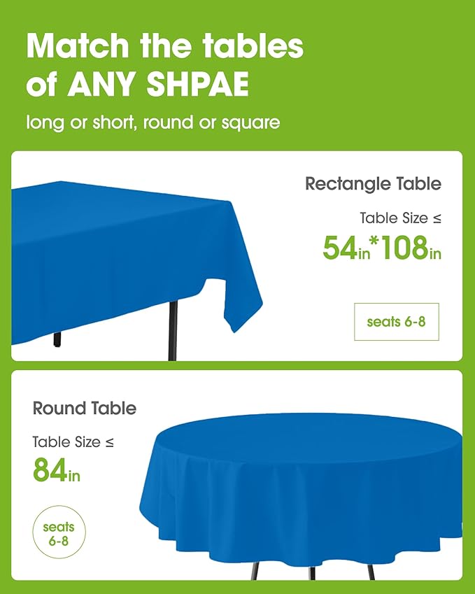 Pureegg Plastic Table Cloth Disposable 6 Pack, 84'' Round Table Cloths, Graduation, Patriotic Decorations, Thanksgiving, Veterans Day Tablecloths, Round, Plastic Cover, Waterproof, Blue