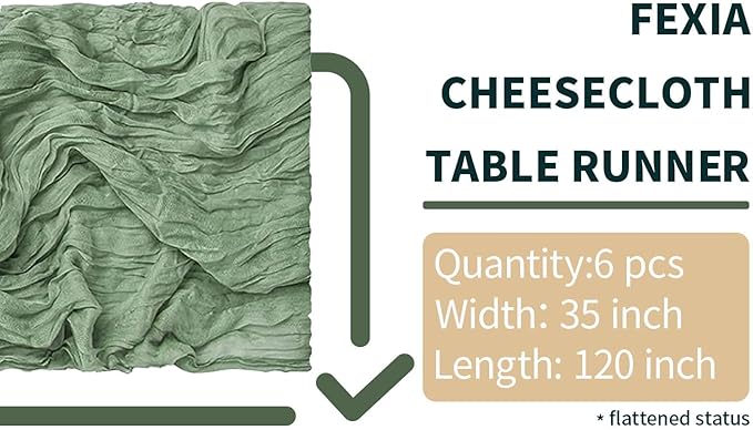 FEXIA 6 Pack Sage Green Table Runner 35x120 Inches for Baby Shower Decoration Gauze Rustic Table Runner for St. Patrick's Day Easter Wedding Party Centerpiece Engagement Bridal Shower Boho Decoration