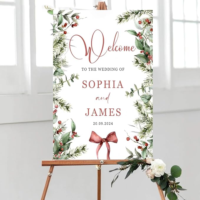 Personalized Christmas Wedding Welcome Sign, Holiday Welcome Sign, Tis the Season to be Married Sign, Winter Wedding Sign, Winter Wedding Decor, Custom Christmas Wedding Sign #4
