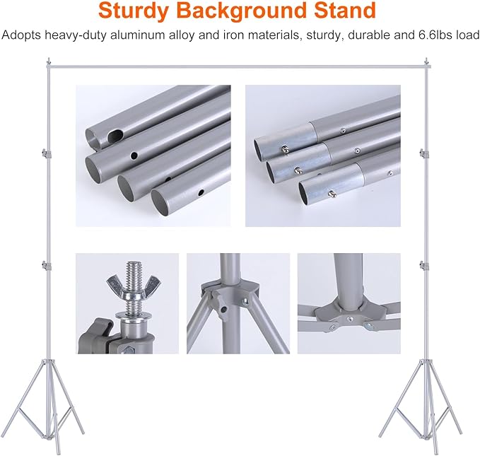 iMounTEK Backdrop Stand Photo Video Studio, 10Ft Wide Adjustable Backdrop Stand, Background Support System Kit with Clamps Carry Bag for Photography/Wedding/Party Decoration(Silver)