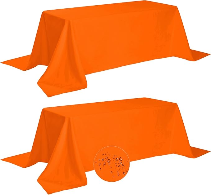 Fokitut 2 Pack Waterproof Rectangle Tablecloth, 90x132 Inch, Stain Resistant and Wrinkle Polyester Table Cloth, Fabric Table Cover for Kitchen Dining, Wedding, Party, Holiday Dinner-Orange