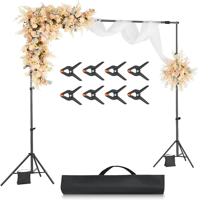 VEVOR Backdrop Stand, 7 x 10 ft Adjustable Photo Backdrop Stand Kit, Portable Background Backdrop Stand with 3 Crossbars, Heavy Duty Projector Screen Stand, for Wedding, Photo Video Studio & Party