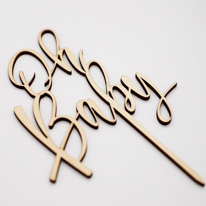 Wooden Oh Baby Cake Topper, New Baby Photo Booth Props, Wooden Cake Topper for Baby Shower or Birthday Decorations (Design02)