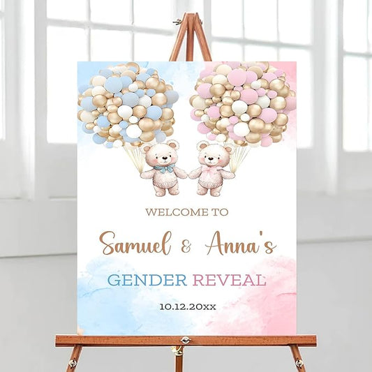 Gender Reveal Welcome Sign, Gender Reveal Yard Sign, Baby Sign Decoration, Boy Or Girl Banner, Bear Theme Gender Reveal Boy And Girl, He Or She Balloon Gender Reveal