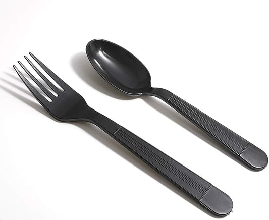 Supernal 400pcs Black Plastic Silverware, Plastic Forks and Spoons, Black Disposable Silverware Sets - 200 Forks and 200 Spoons Prefect for Party, Birthday and Halloween