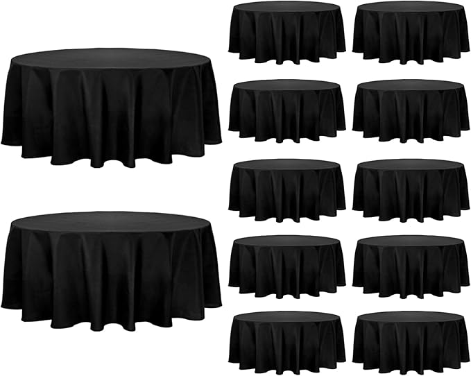 Fivenl 12 Pack Black Round Tablecloth 90 Inch Round Table Covers Bulk Washable Polyester Fabric Round Table Clothes for Wedding Party Reception Banquet Buffet Restaurant (Black, 90 Inch)