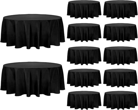 Fivenl 12 Pack Black Round Tablecloth 90 Inch Round Table Covers Bulk Washable Polyester Fabric Round Table Clothes for Wedding Party Reception Banquet Buffet Restaurant (Black, 90 Inch)