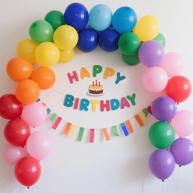 Balloons Assorted Colors Rainbow Decorations 100 Pack 12 inch Round Bright Latex Colorful Balloons for Birthday Baby Shower Wedding Party Birthday Decorations Supplies Arch Garland