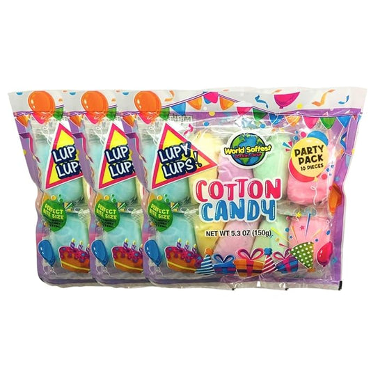 Lupy Lups! Cotton Candy Party Pack - Individually Wrapped Mini Bags, 0.5 oz Each – Perfect for Parties, Stockings & Piñatas – Assorted Flavors – Pack of 30