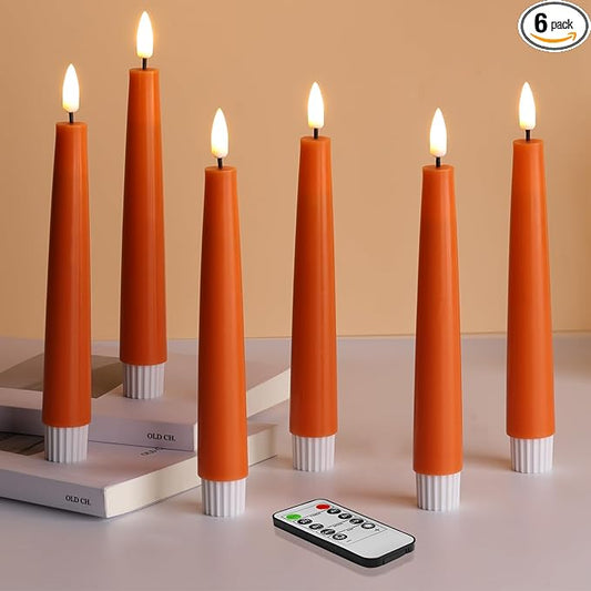 Eywamage Orange Flameless Taper Candles with Remote, Flickering Fall Thanksgiving LED Wax Candlesticks Set of 6