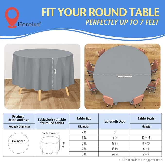 8-Count Grey Disposable Plastic Tablecloths Rectangle 54x108 Inch - Extra Long Waterproof Banquet Table Covers for Parties & Catering