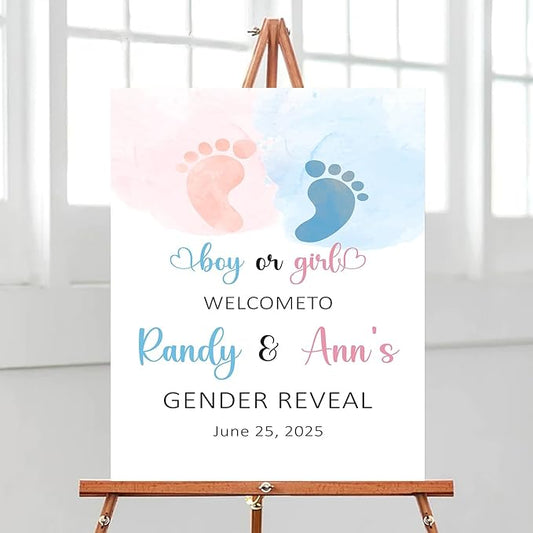 Baby Gender Reveal Signs, Personal Gender Reveal Sign, Yard Gender Reveal Signs, Neutral Color Gender Reveal Decorations, Baby Boy And Girl Sign Decorations Following Footsteps