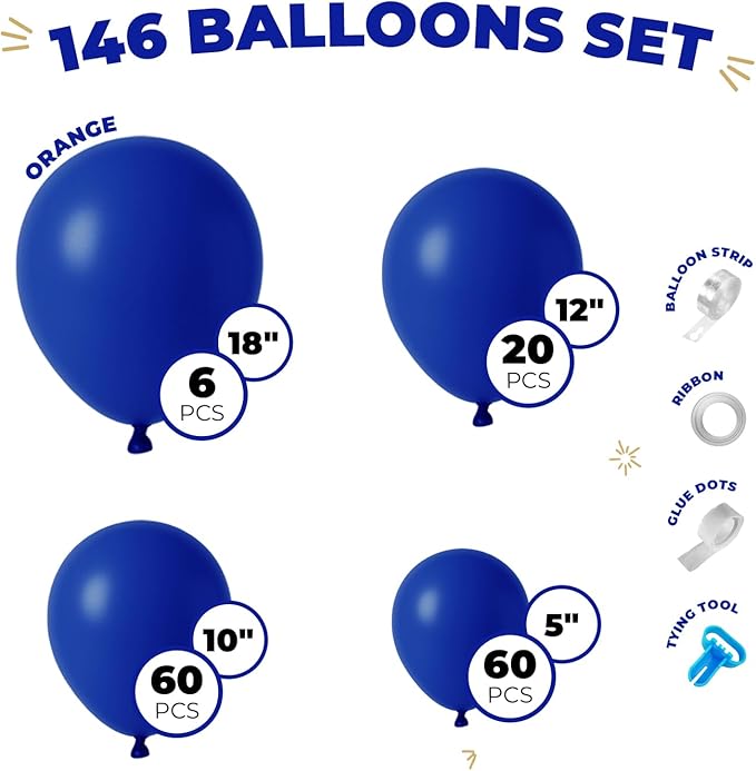Balloon Garland Arch Kit – 146 Pcs Ultramarine Blue Balloons for Baby Shower, Birthday, Gender Reveal, Wedding Party – DIY Kit by Vellax™