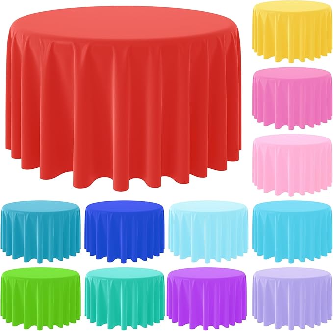 12 Pack Assorted Color Round Plastic Tablecloths Disposable Rainbow Tablecloth Colorful Round Table Covers for Rainbow Party Birthday Wedding Picnic Fiesta Home Party Decorations,12 Color,84Inch