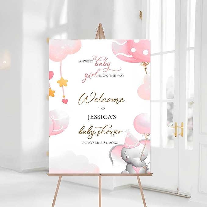 Baby Shower Welcome Sign, A Sweet Baby Girl Sign Decoration, Baby Elephant Baby Shower Sign, Baby Shower Banner Girl, Baby Shower Centerpieces For Girls
