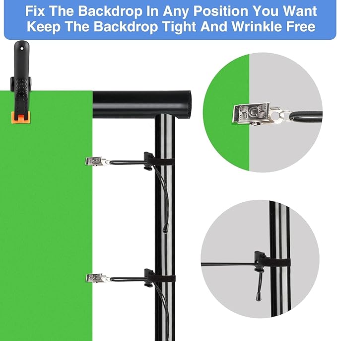 6 Pack 4.5 Inch Heavy Duty Spring Clamps + 6 Pack Backdrop Clips, Elastic Nylon Backdrop Clamps Holder Background Clips for Video Photography Background Support, Canvas, Creation and Home Use
