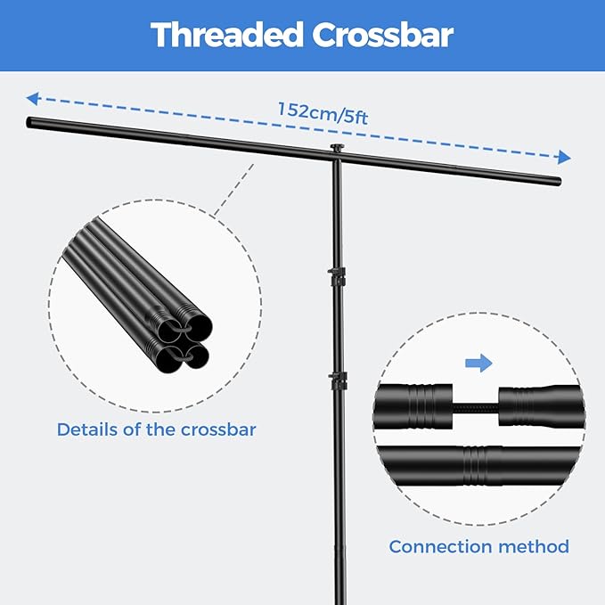 EMART Photo Backdrop with Stand Kit 6.5x5ft, Photography Black and White 2-in-1 Revisible Background Screen with Portable T-Shape Support and 5 Clamps for Video Recording Meeting Self Tape