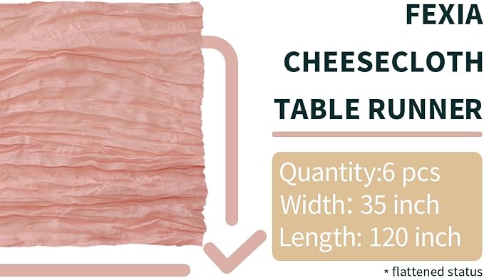 FEXIA 6 Pack Pink Table Runner 35x120 Inches Peach Spring Easter Table Runner for Shower Wedding Party First Communion Centerpiece Engagement Boho Table Decoration