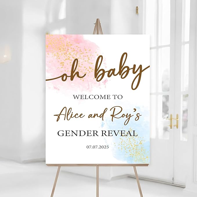 Gender Reveal Welcome Sign With Stand, Gender Reveal Sign For Door, Baby Sign As Backdrop, Sparkling Little Star Decoration To Reveal Gender, Golden Star Theme For Baby