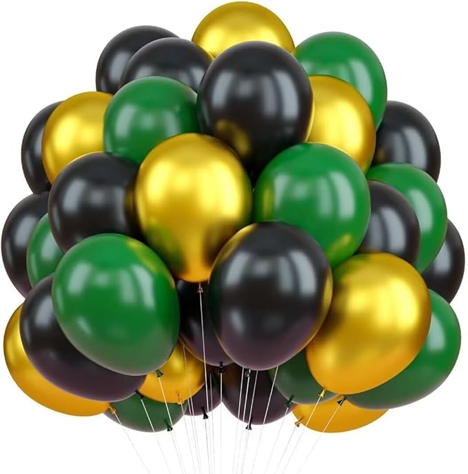 Balloons Green Black and Gold, 70pcs 12 Inch Dark Green Metallic Chrome Gold Black Latex Helium Balloons for Jungle Safari Theme Birthday Video Game Party Supplies Graduation Wedding Party Decorations