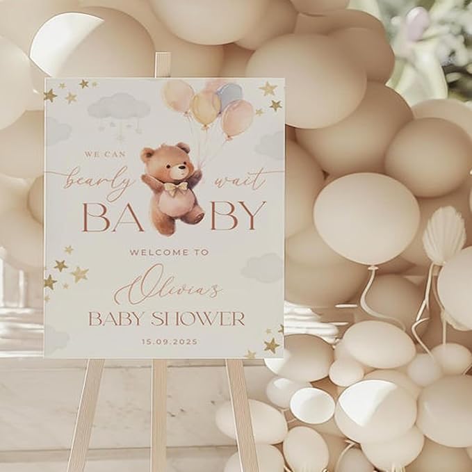 We Can Bearly Wait Baby Shower Welcome Sign, Gender Neutral Bear Balloon Baby Shower Welcome Sign, Boho Bearly Wait Cute Decor Sign #8