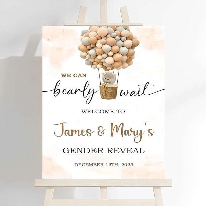 Baby Welcome Sign, Boy Or Girl Gender Reveal Sign, Gender Reveal Sign On Plastic Board, Gender Reveal Sign, Cute White Bear Theme, Gender Reveal Ceremony Balloon Decoration
