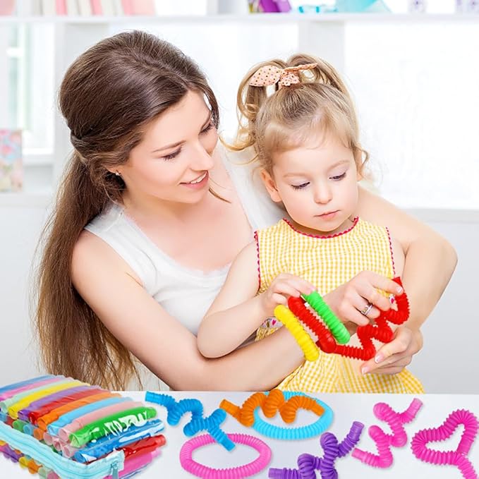 52 Pack Pop Tubes, Sensory Toys Party Favors For Kids 8-12 4-8 Fidget Toys For Anxiety Goodie Bag Stuffers Treasure Box Classroom Prizes Gifts for 3 4 5 6 7 8 9 Year Old Boys Girls Toddlers- 10 Colors