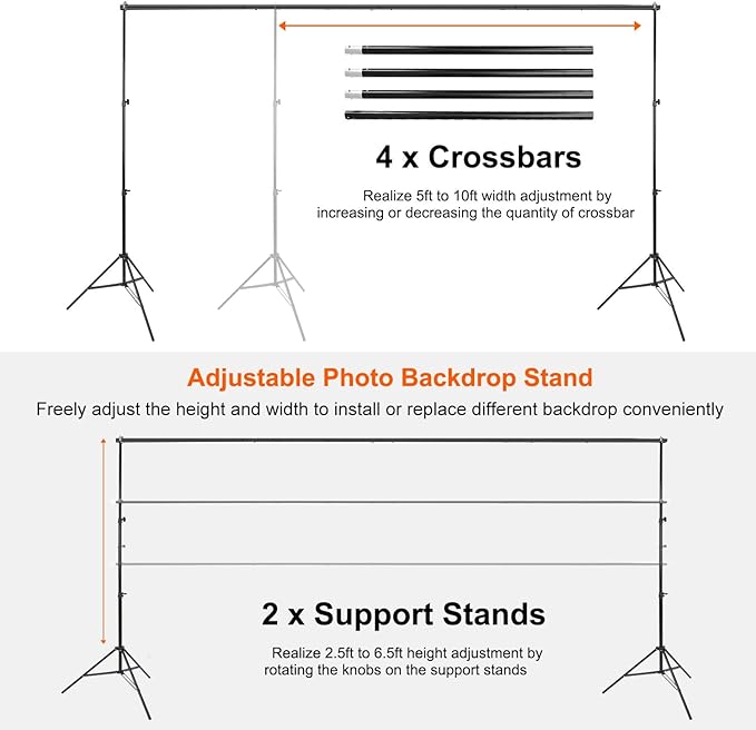 iMounTEK Backdrop Stand Photo Video Studio, 10Ft Wide Adjustable Backdrop Stand, Background Support System Kit with Clamps Carry Bag for Photography/Wedding/Party Decoration