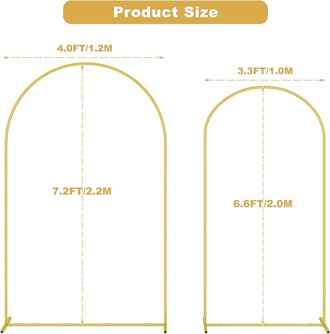 UDEAR 6.6FT Metal Arch Backdrop Stand,for Wedding Backgrounds Climbing Plants Event Decorations Outdoor Ceremonies,Gold