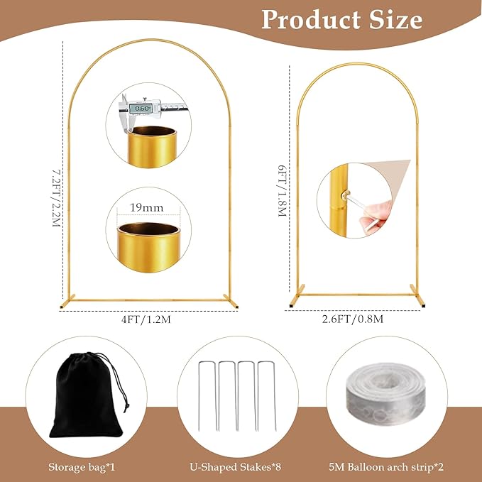 Metal Arch Backdrop Stand, 7.2FT+6FT Wedding Arch Stand, Set of 2 Backdrop Arch Stand, Metal Arch Stand for Wedding Ceremony Birthday Party Baby Shower Graduation Ceremony Decoration