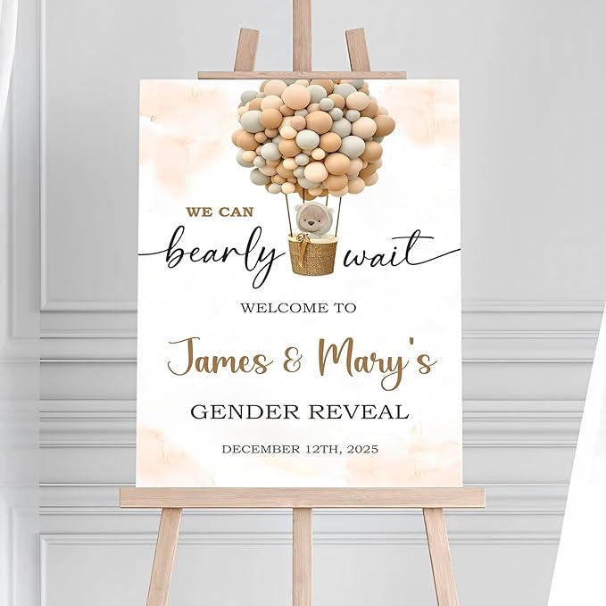 Baby Welcome Sign, Boy Or Girl Gender Reveal Sign, Gender Reveal Sign On Plastic Board, Gender Reveal Sign, Cute White Bear Theme, Gender Reveal Ceremony Balloon Decoration