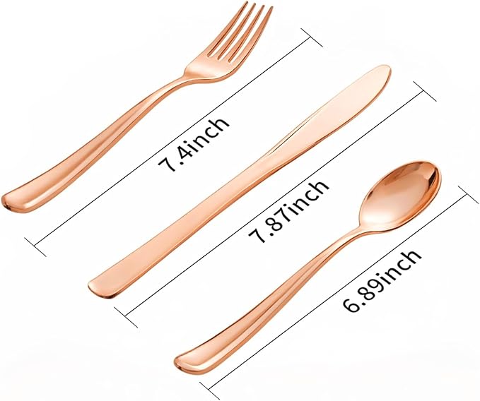 bUCLA 600PCS Rose Gold Plastic Silverware Set - Disposable Rose Gold Plastic Cutlery Include 200 Knives, 200 Forks, 200 Spoons for Party, Wedding & Mother’s Day