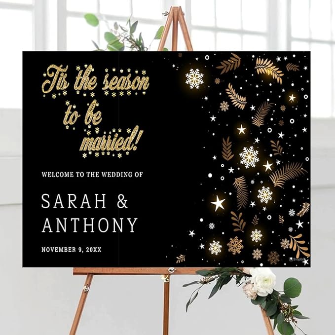 Personalized Christmas Wedding Welcome Sign, Holiday Welcome Sign, Tis the Season to be Married Sign, Winter Wedding Sign, Winter Wedding Decor, Custom Christmas Wedding Sign #19