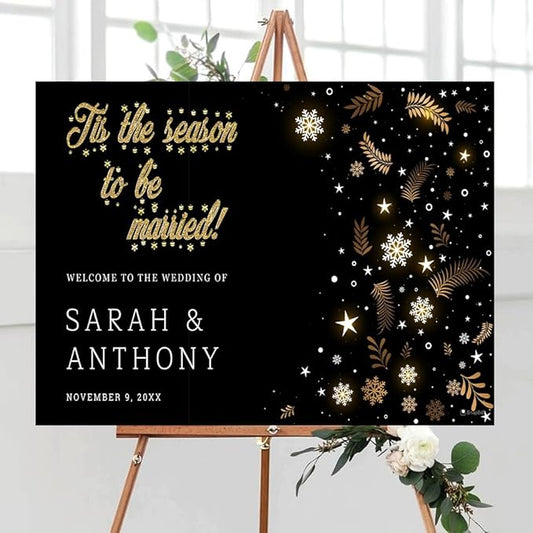 Personalized Christmas Wedding Welcome Sign, Holiday Welcome Sign, Tis the Season to be Married Sign, Winter Wedding Sign, Winter Wedding Decor, Custom Christmas Wedding Sign #19