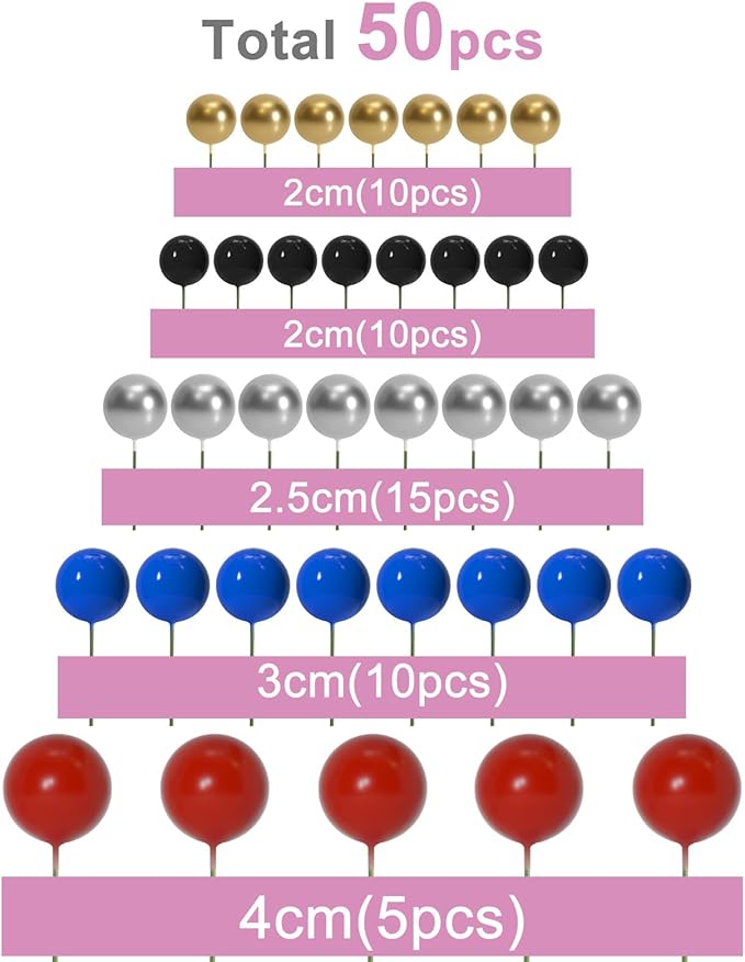 ASTARON 50 Pcs Ball Cake Topper Sticks Mini Balloons for Cake Decorating Supplies Foam Balls Cake decorations for Baby Shower Cake Birthday Cake Toppers Decorations (Red Blue)