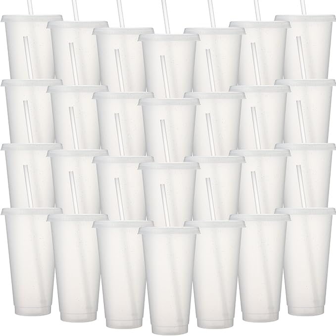 Honeydak 60 Pack Tumbler with Straw and Lid Bulk Cups for Gifts Glitter Plastic Coffee Cups 24-27 oz Reusable Water Bottle Iced Coffee Travel Mug Party Favors for Birthdays Travel (Transparent)