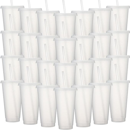 Honeydak 60 Pack Tumbler with Straw and Lid Bulk Cups for Gifts Glitter Plastic Coffee Cups 24-27 oz Reusable Water Bottle Iced Coffee Travel Mug Party Favors for Birthdays Travel (Transparent)