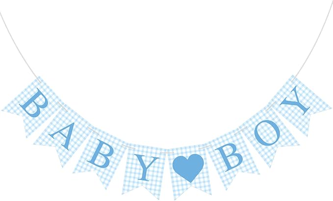 1 Pcs Blue Gingham Baby Boy Banner for Party Decorations Blue Pre Strung Baby Shower It's a Boy Gender Reveal Paper Banner for Table, Wall or Mantel Display Party Decor Supplies