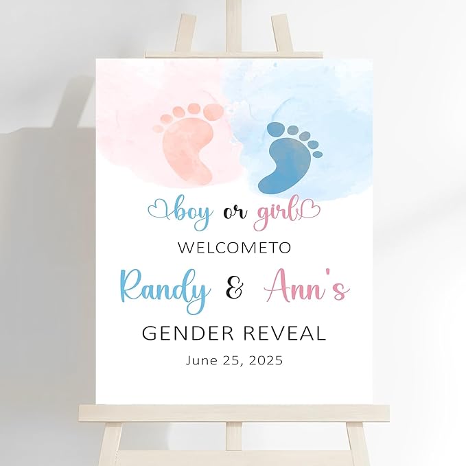 Baby Gender Reveal Signs, Personal Gender Reveal Sign, Yard Gender Reveal Signs, Neutral Color Gender Reveal Decorations, Baby Boy And Girl Sign Decorations Following Footsteps